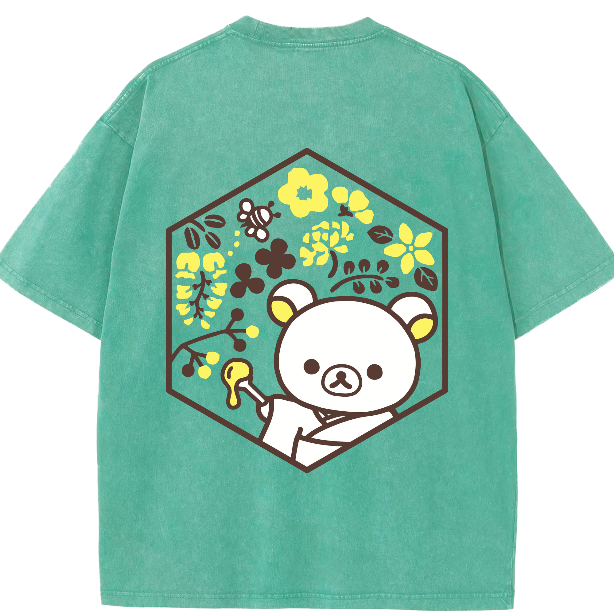 （画像用） リラックマ リラックマ キイロイトリ Rilakkuma Korilakkuma Kiiroitori 綿100% ヴィンテージ風 半袖Tシャツ（背面プリント）